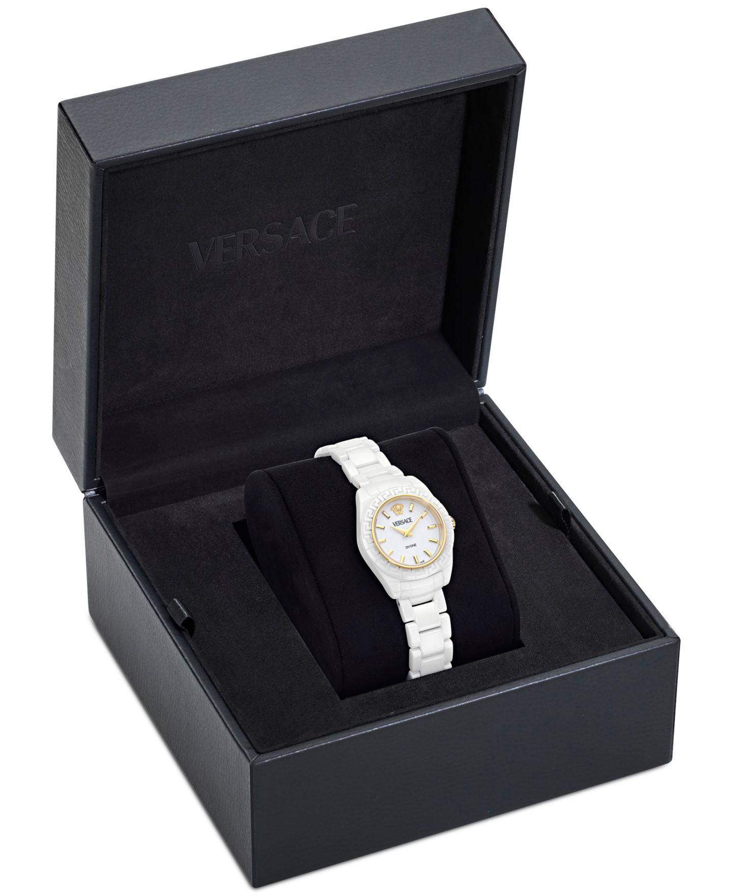 Женские швейцарские часы Versace DV One Mini, белый керамический браслет, 28 мм — фото 2
