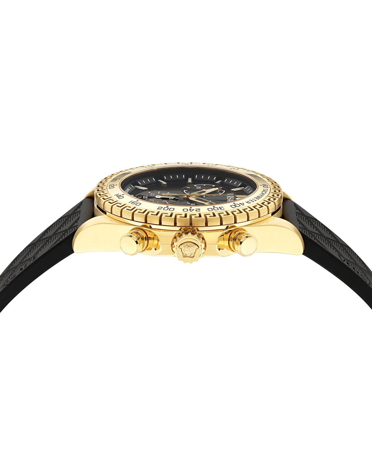 Versace Men's Swiss Chronograph Black Polyurethane Strap Watch 44mm In Gold