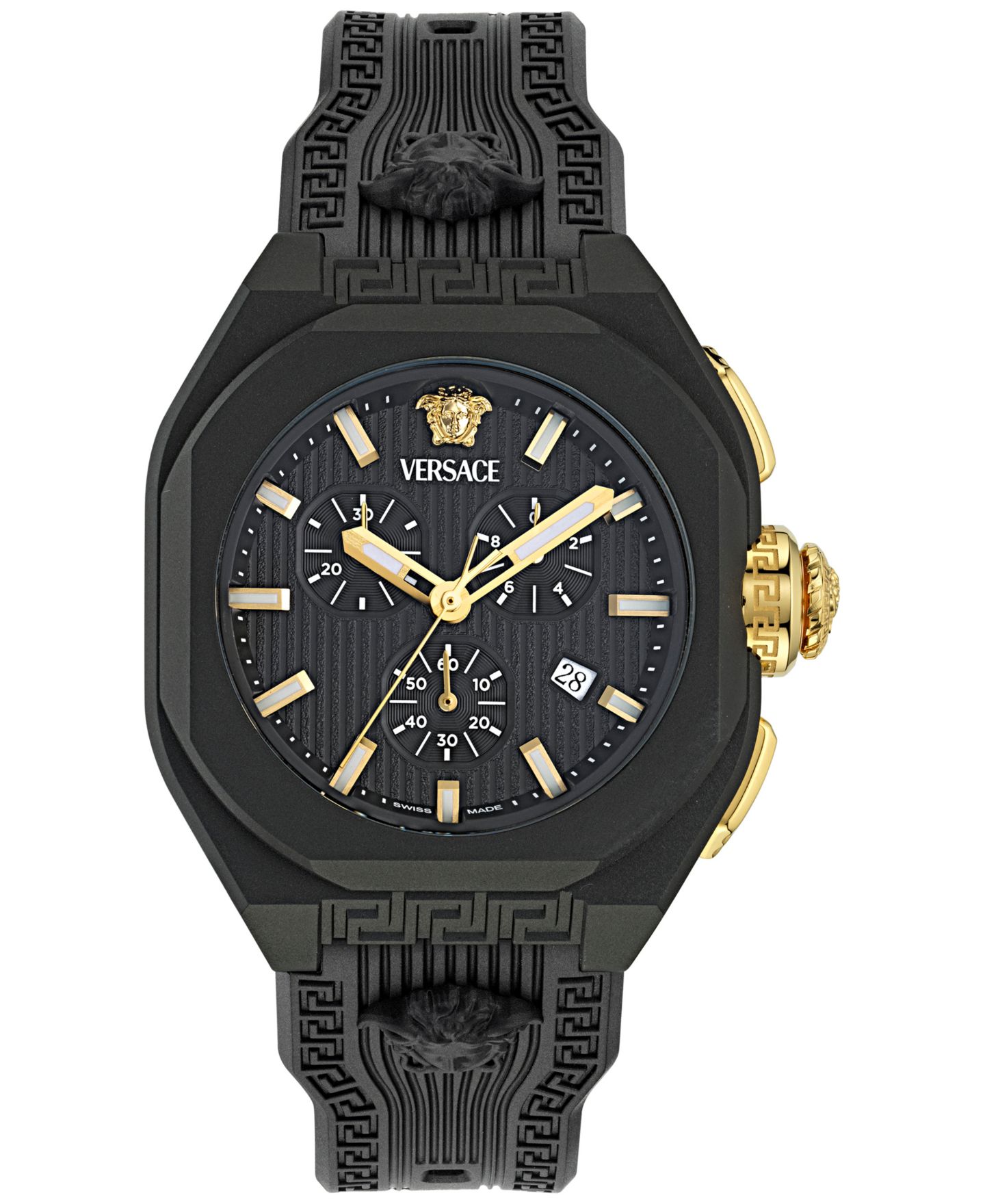 Мужские часы Versace Swiss Chronograph Black Silicone Strap Watch 44mm — фото 1