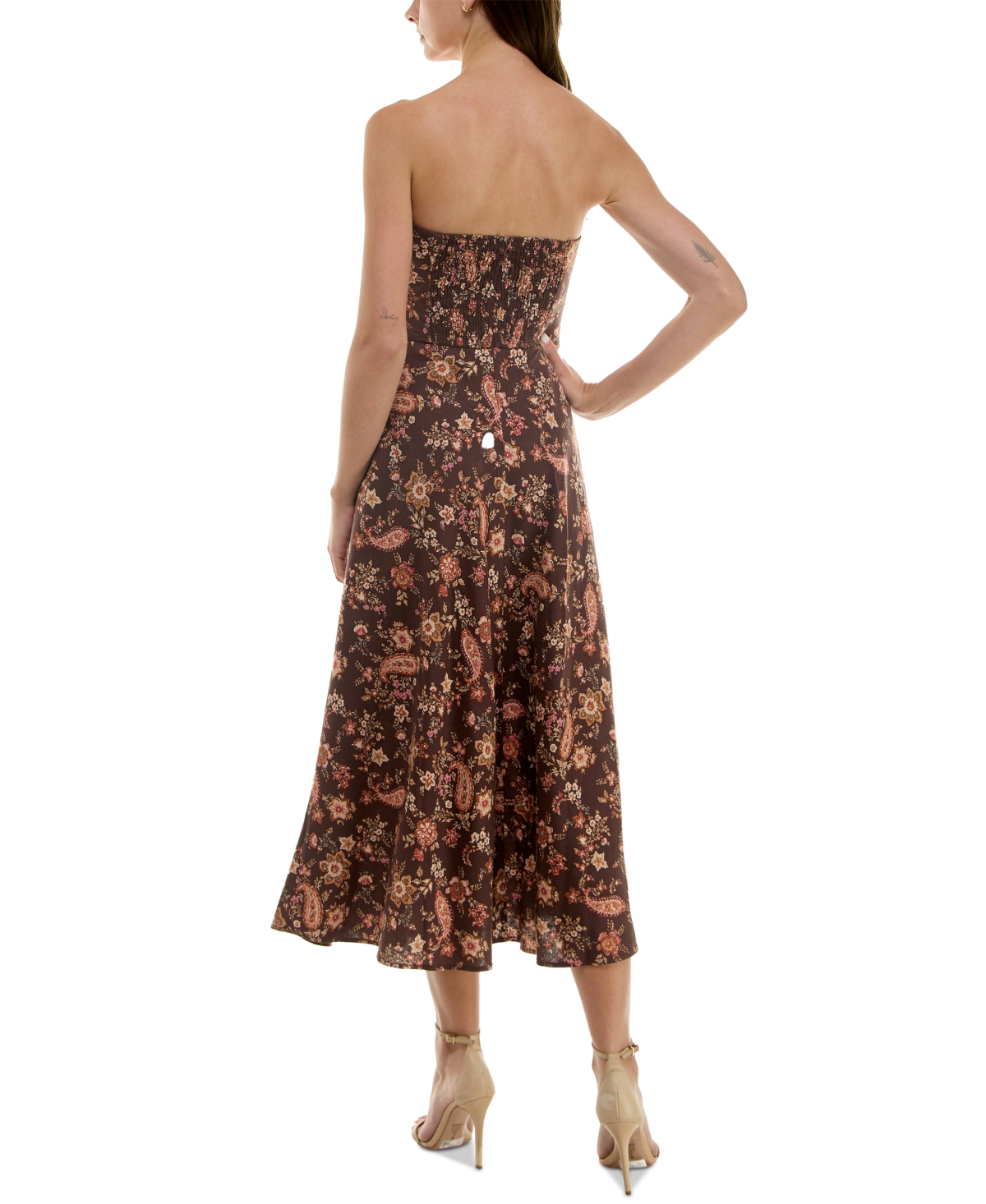 Trixxi Juniors' Paisley-Print Strapless Keyhole Smocked-Back Midi Dress