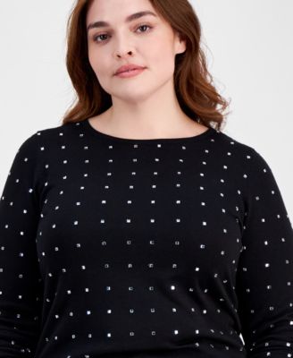 Absolutely Famous Trendy Plus Size Rhinestone-Trim Crewneck Sweater