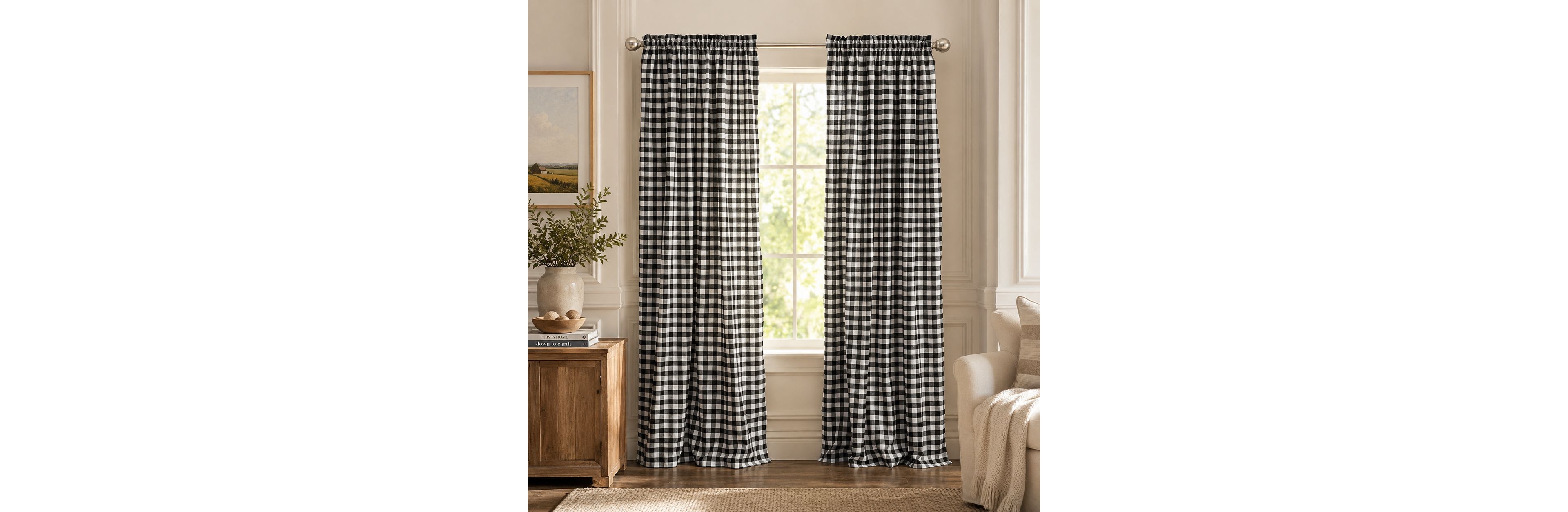 Kate Aurora Country Farmhouse Buffalo Check Plaid Gingham Single Window Curtain