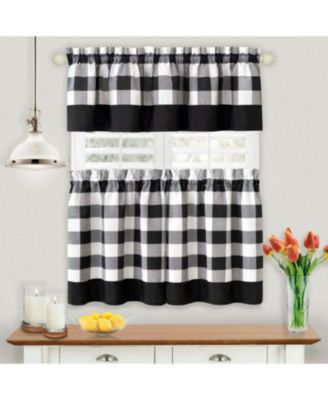 Modern Country Farmhouse 3 Piece Plaid Checkered Cafe Kitchen Curtain Tier & Valance Set