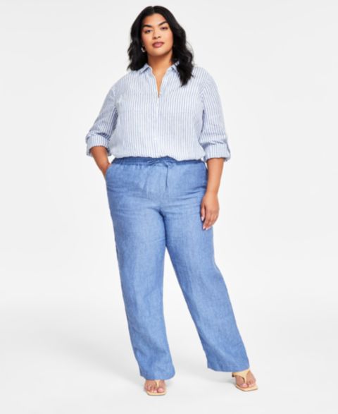 Женские брюки Charter Club Plus Size 100% Linen, цвет: Синий океанский