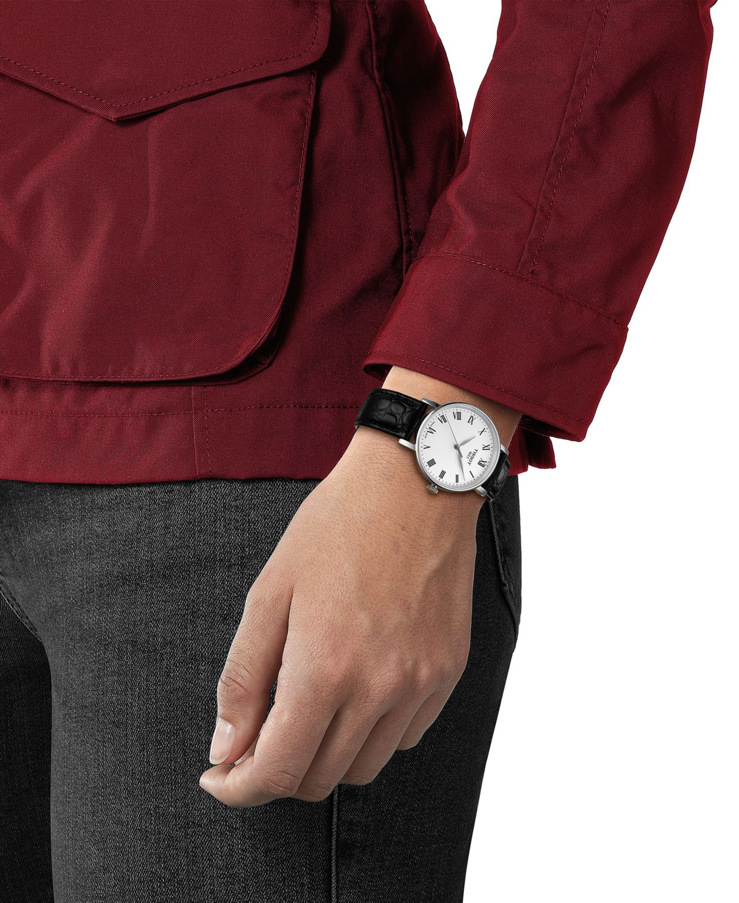 Женские часы Tissot Swiss Everytime Black Leather Strap Watch 34mm — фото 5