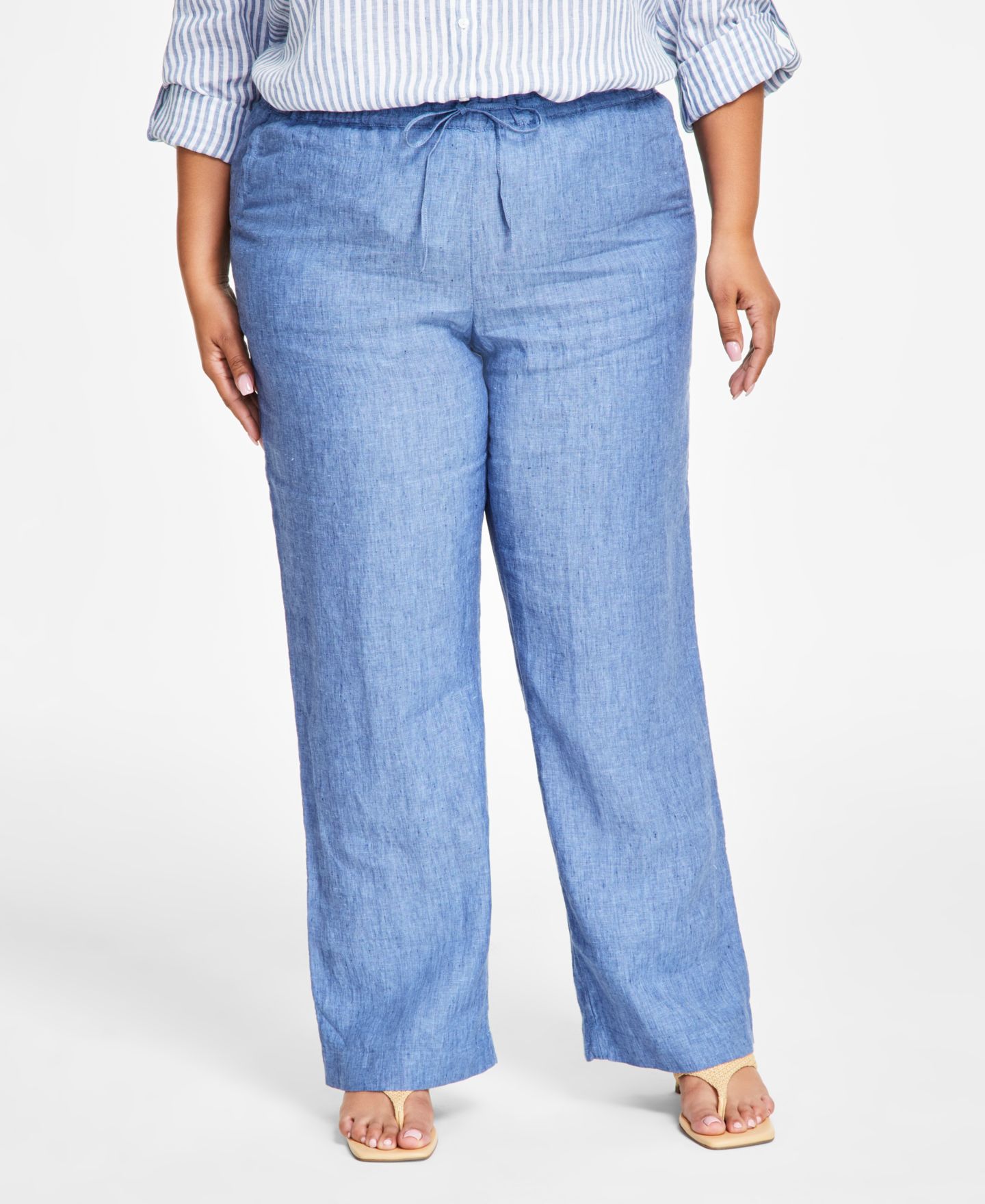 Женские брюки Charter Club Plus Size 100% Linen, цвет: Синий океанский — фото 3