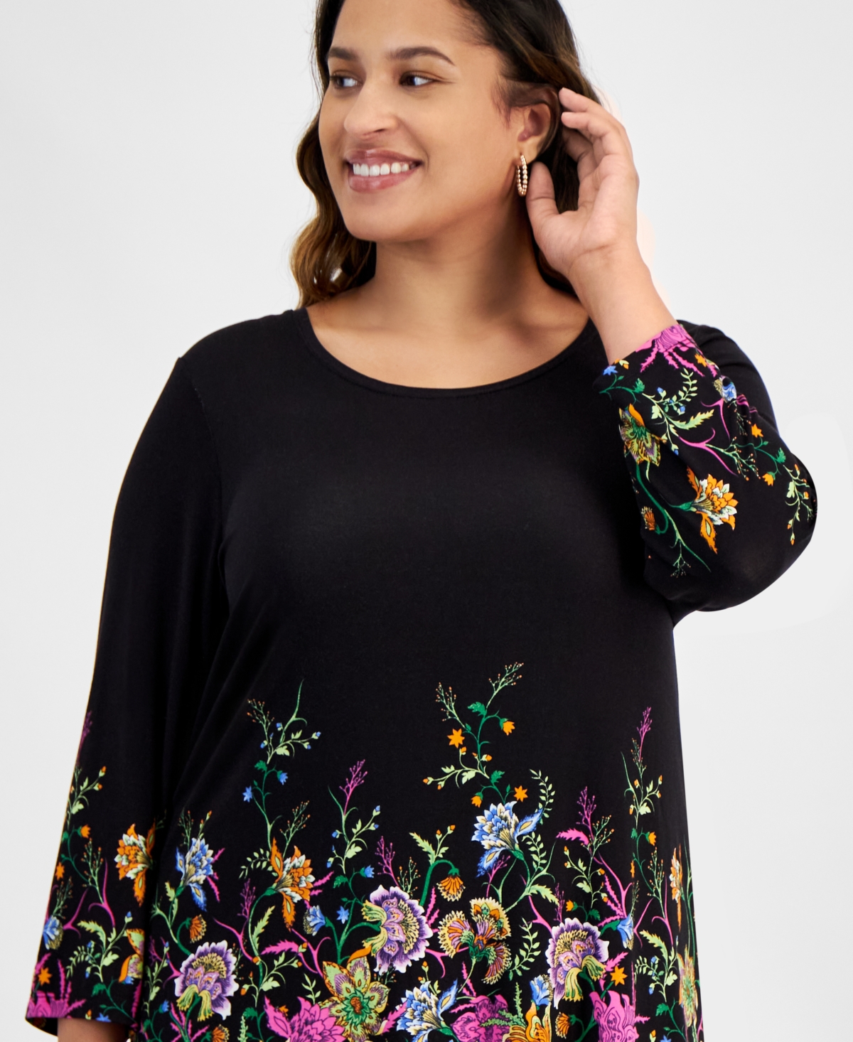 Jm Collection Plus Size Mirella Scoop-Neck 3/4-Sleeve Top, Created for Macy's