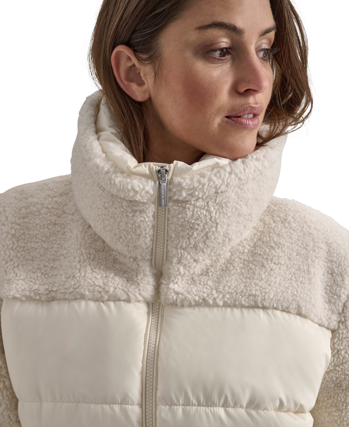 Dkny Jeans Women's Faux-sherpa Puffer Mixed Coat In G0h - Eggnog