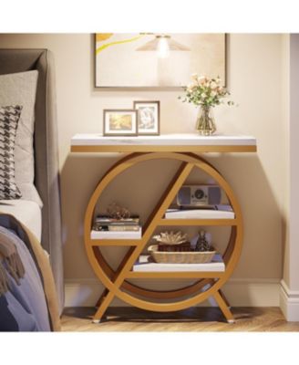 End Table for Living Room, 3-Tier Faux Marble Side Table, Wood Narrow Sofa Side Table, Modern Nightstand and Bedside Table for Bedroom