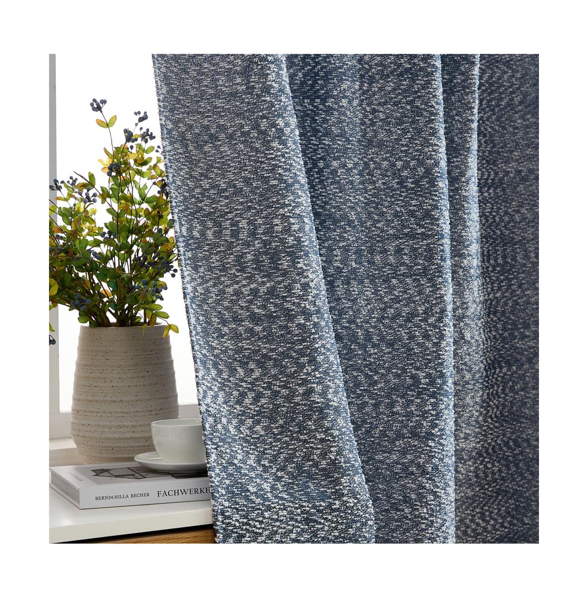 Hlc.me Easton Jacquard Slub Texture - Privacy Curtains with Back Tab Rod Pocket Lightweight Window Curtains Panels
