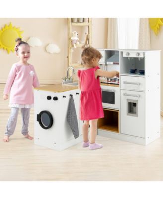 2-Pieces Wooden Kids Kitchen Playset with Light and Sound