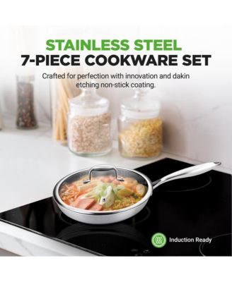Kitchenware Pots & Pans Set - Triply Stainless Steel Cookware, DAKIN Etching Non-Stick Coating Inside and Outside (7-Piece Set)