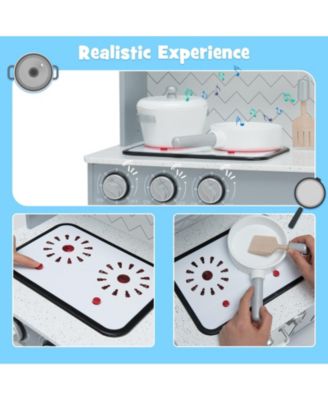 Wooden Kitchen Pretend Play Toy for Kids with Realistic Light and Sound