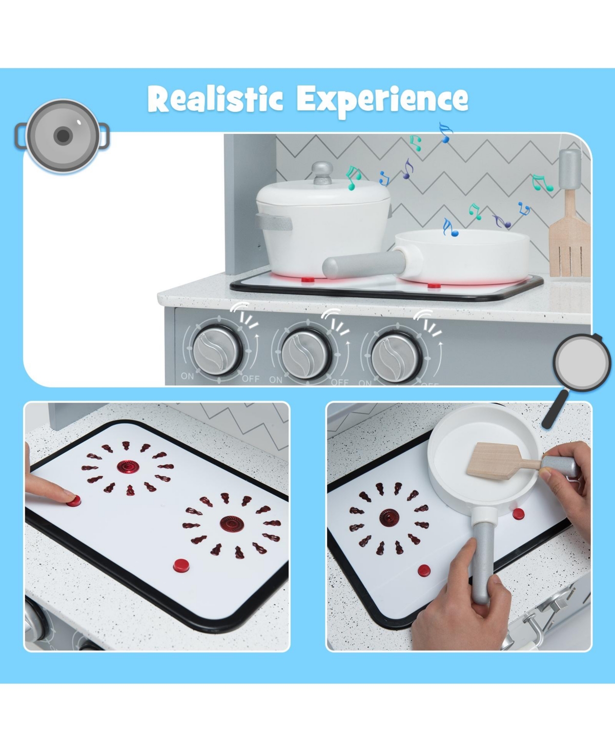 Sugift Wooden Kitchen Pretend Play Toy for Kids with Realistic Light and Sound