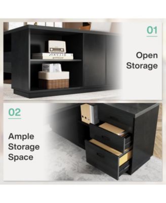 78" L-Shaped Executive Desk, Large Office Desk with Drawers and Lateral File Cabinet, Business Furniture with Storage Shelves, Modern Computer Desk for Home Office