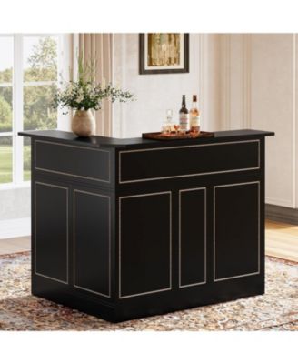 Bar Cabinet, L-Shaped Home Bar Table with Stemware Racks, 4-Tier Corner Bar Unit Liquor Wine Bar Table Reception Desk for Home Pub