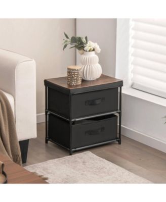 2-Drawer Nightstand with Removable Fabric Bins and Pull Handles-Black