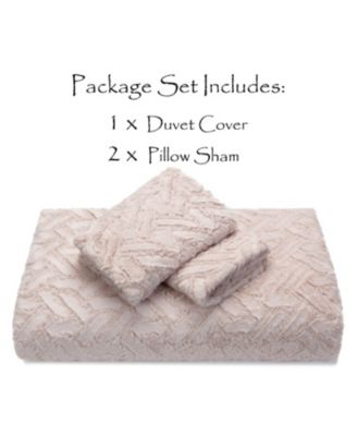 Premium Soft Cloud Faux Fur Duvet Cover Bedding Set Queen Size - 3 Piece Combo Set - Textured Embossed Fuzzy Soft Velvet Mink Bedcover - Zipper Closure Machine Washable - Classy Pink