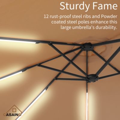 Outdoor Double-Sided Rectangular LED Light Market Umbrella With Base and Cover