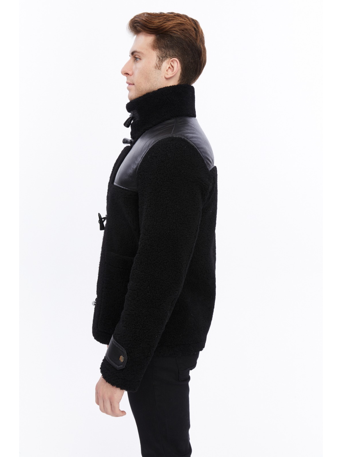 Furniq Uk Men's Leather Shearling Jacket,- Black