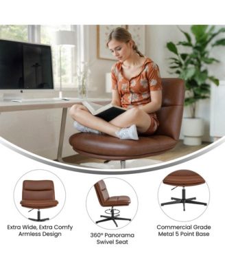 Biel Mid-Back Swivel Office Chair, Height-Adjustable Armless Design with Padded Upholstered Wide Seat and Strong Frame