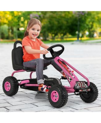 Kids Pedal Go Kart 4 Wheel Ride On Toys w/ Adjustable Seat Handbrake