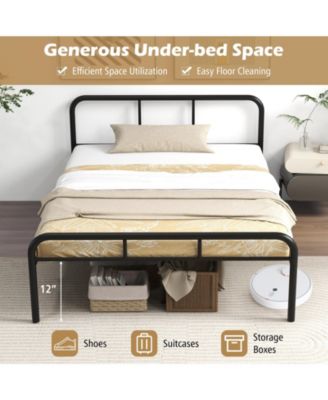 Full Bed Frame with Headboard and Footboard No Box Spring Needed-Black