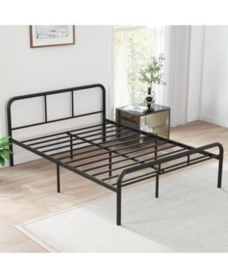 Full Bed Frame with Headboard and Footboard No Box Spring Needed-Black