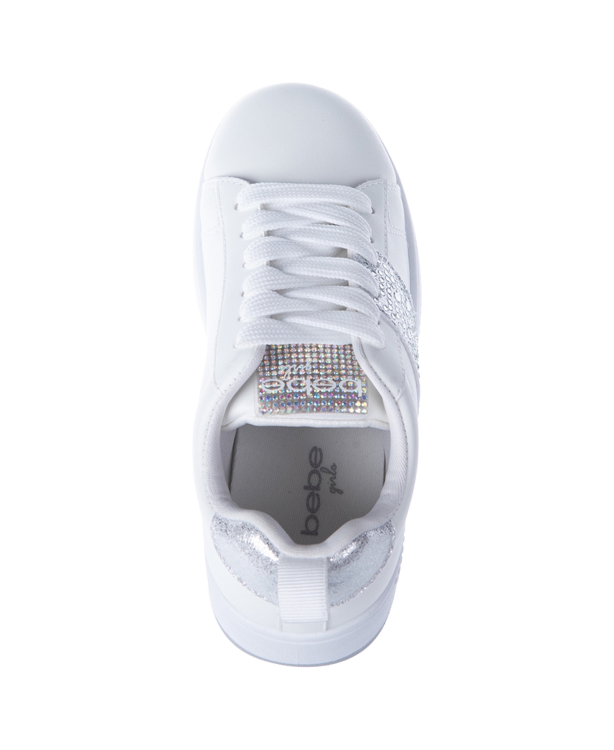 Bebe Little And Big Girls Court Low Top Rhinestones Sneaker In Silver