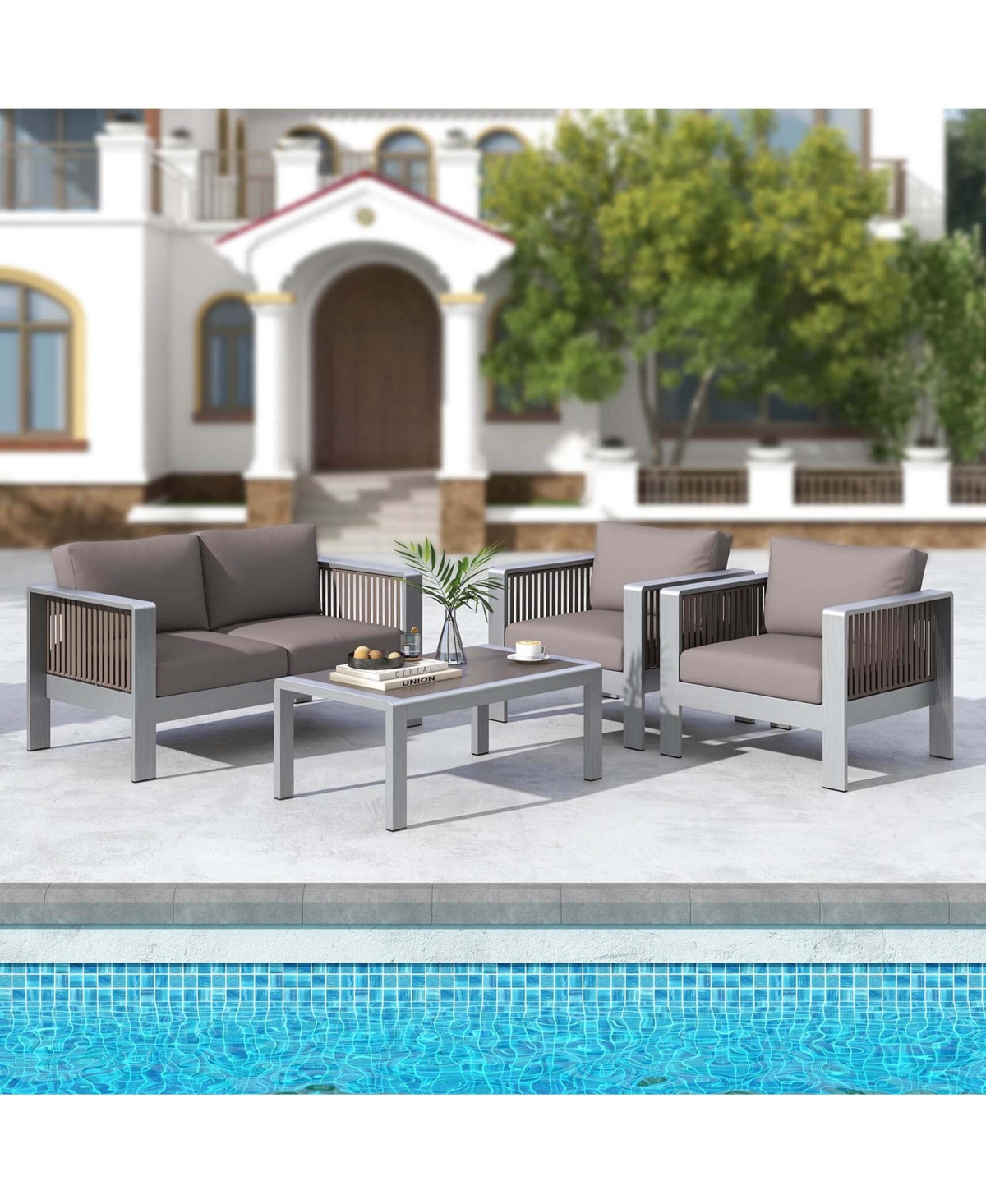 Costway 2 Pcs Aluminum Single Sofa Outdoor Furniture Set with Thick Back & Seat Cushions