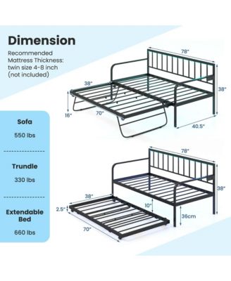 Twin Daybed Adjustable Sofa Bed Frame with Charging Station & LED Lights
