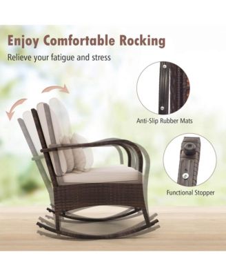 3 PCS Rocking Bistro Set with Removable Cushions & Tempered Glass Top Coffee Table