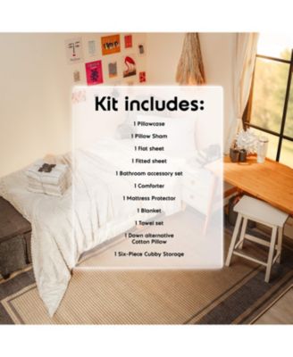 23 Piece Complete College Dorm Room Essentials Bedding & Bath Bundle - Twin XL - Black And Burgundy