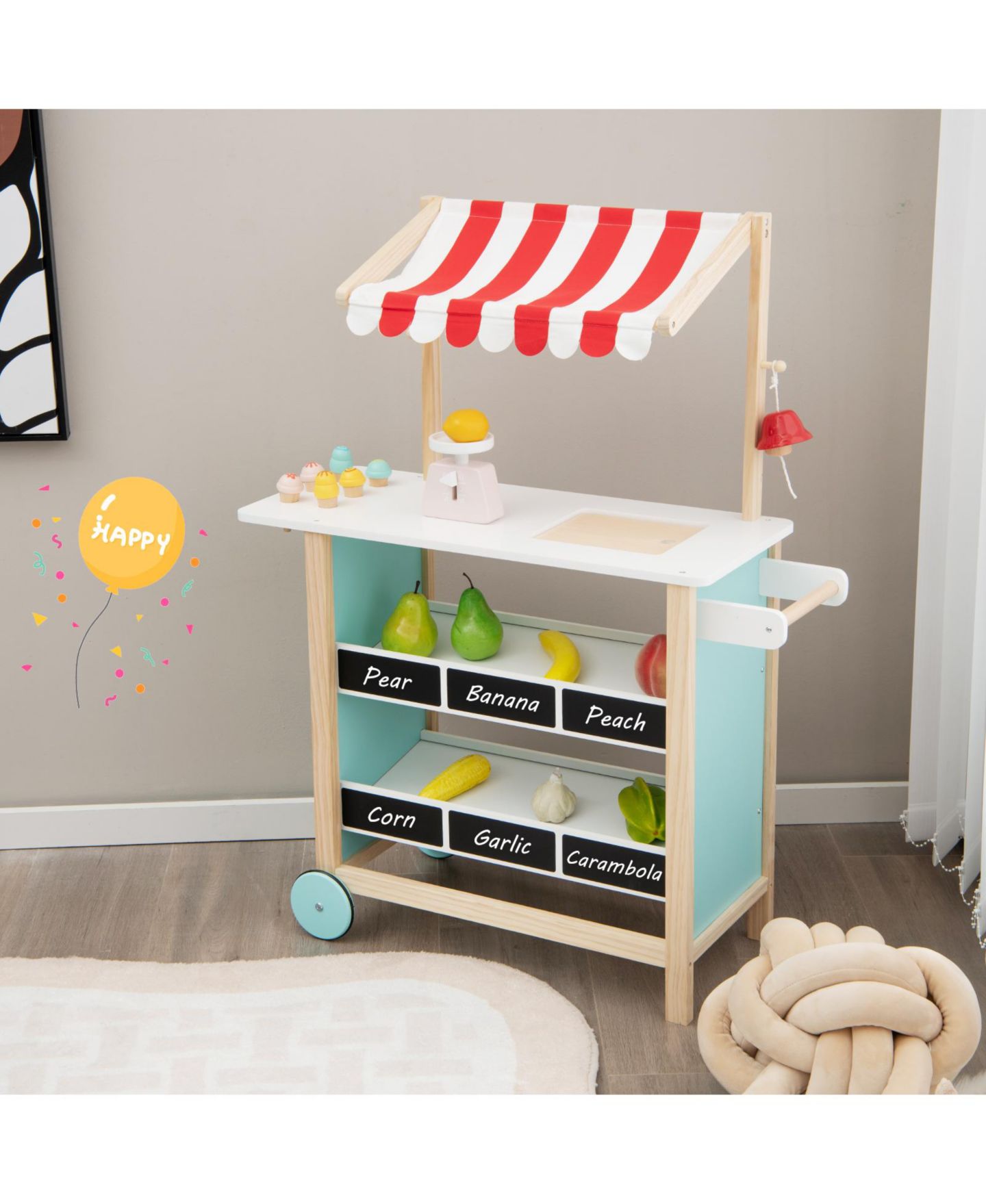 Детские игрушки Costway Ice Cream Cart Wooden Chalkboard 8-Piece Play Stand, Ages 3+, цвет: Assorted Pre-Pack — фото 6