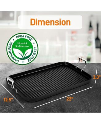 Hard-Anodized Nonstick Grill & Griddle - Dishwasher Safe Nonstick Double Burner Grill Cookware, 20   x 13   -inches