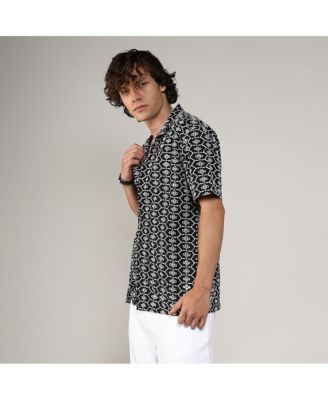 Men's Obsidian Black Embroidered Geometric Shirt