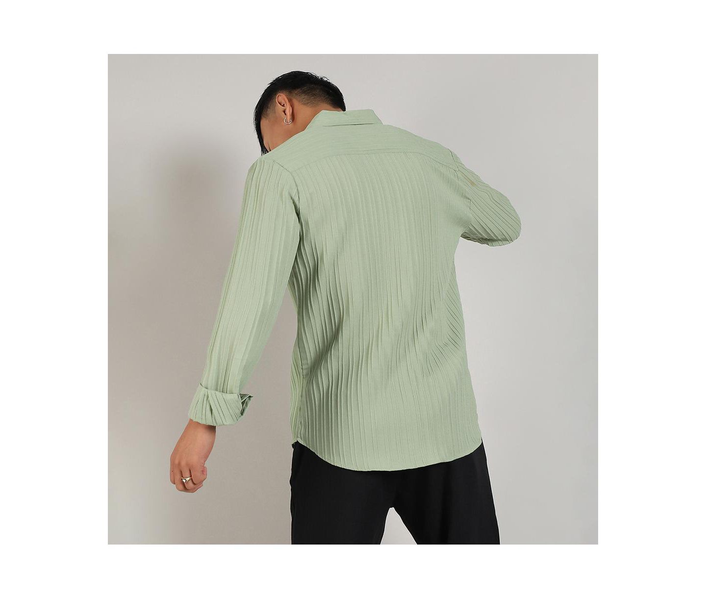 Мужская рубашка Cahoot Campus Sutra Pistachio Green Self-Design Striped, цвет: Зелёный — фото 5