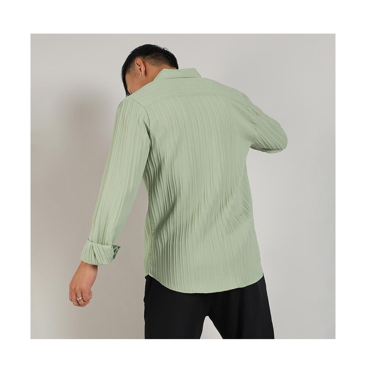 Campus Sutra Men's PistachioSelf-Design Striped Shirt - Green
