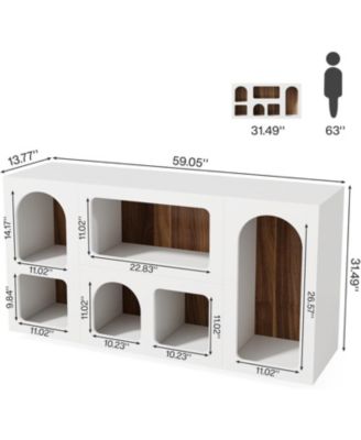59" White Console Table, Modern Entryway Table, Wooden Storage Organizer Entrance Table with 6 Compartments, Long Sofa Table