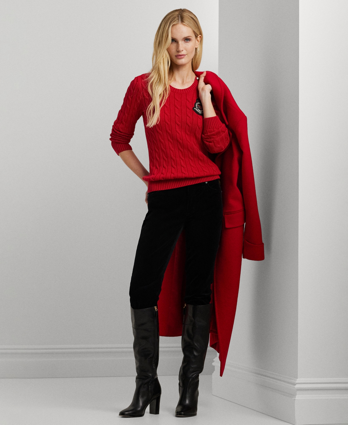 Lauren Ralph Lauren Women's Button-Trim Cable-Knit Cotton Sweater
