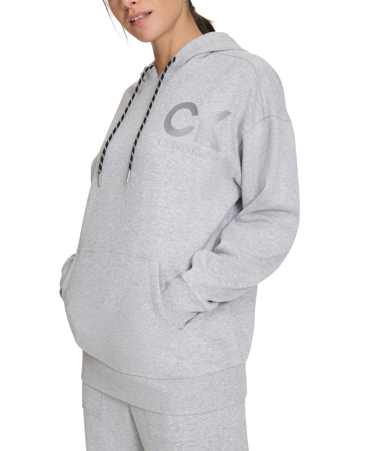 CALVIN KLEIN WOMEN'S ECO FLEECE LOGO PULLOVER HOODIE 
