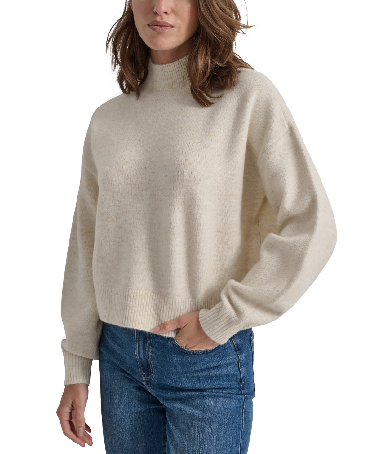DKNY JEANS WOMEN'S PETITE MOCK NECK BOXY CROPPED SWEATER 