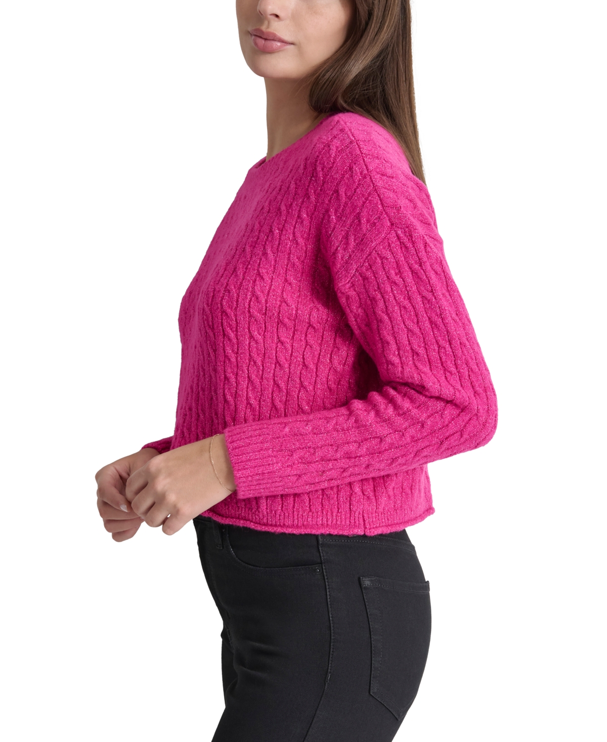 DKNY JEANS PETITE CREWNECK CABLE-KNIT SWEATER 