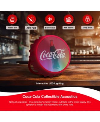 Coca-Cola Bottle Cap Shaped Bluetooth Speaker With Kick Stand and Color Changing Light