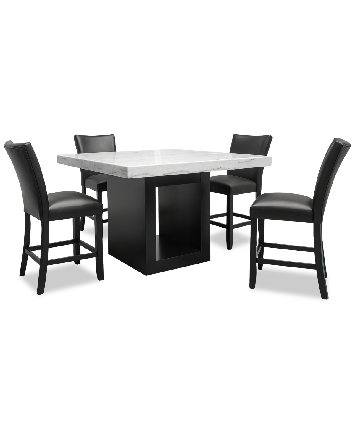 Macy's Kellet 5 Pc. Square Marble Dining Set (counter Height Table & 4 Chairs), Created For  In Black