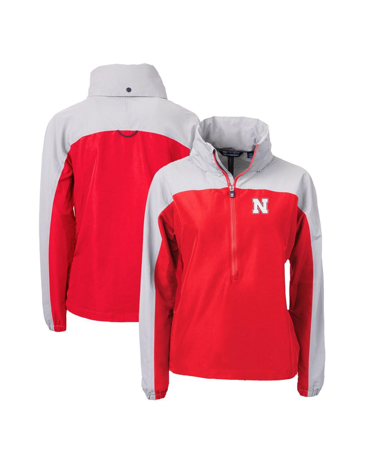 CUTTER & BUCK WOMEN'S SCARLET NEBRASKA HUSKERS CHARTER ECO HALF-ZIP ANORAK JACKET 