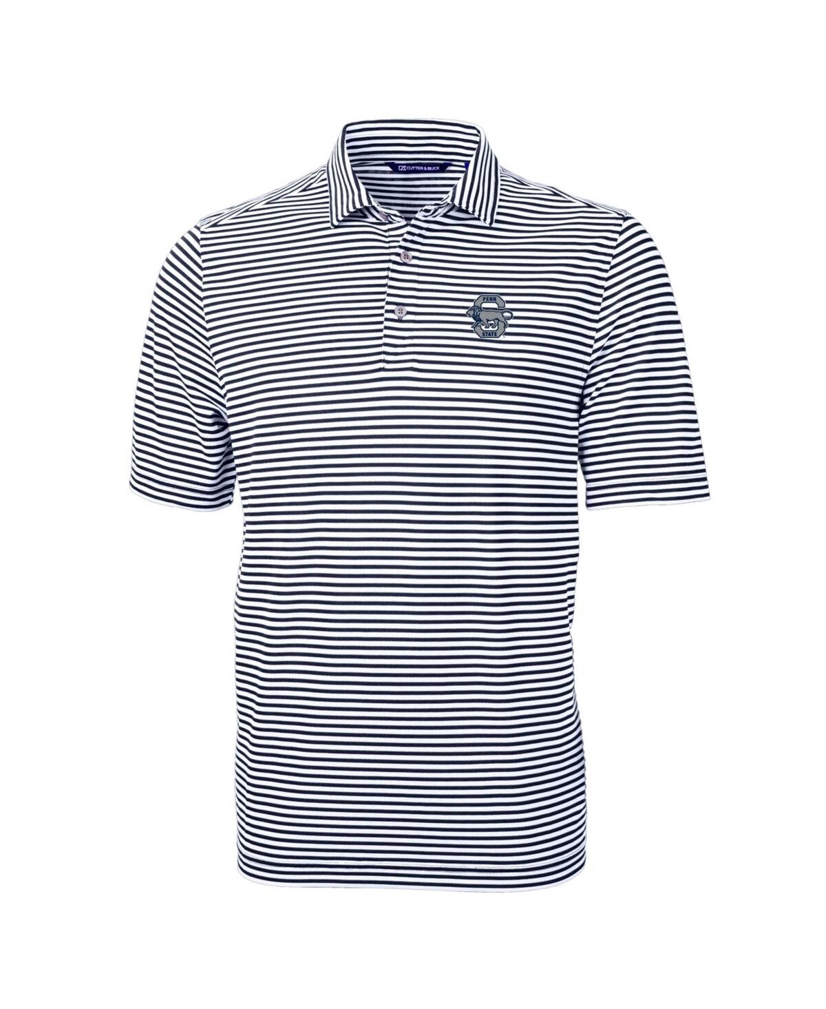 Cutter & Buck Men's Penn State Nittany Lions Throwback Logo Virtue Eco Pique Stripe Polo In Navy
