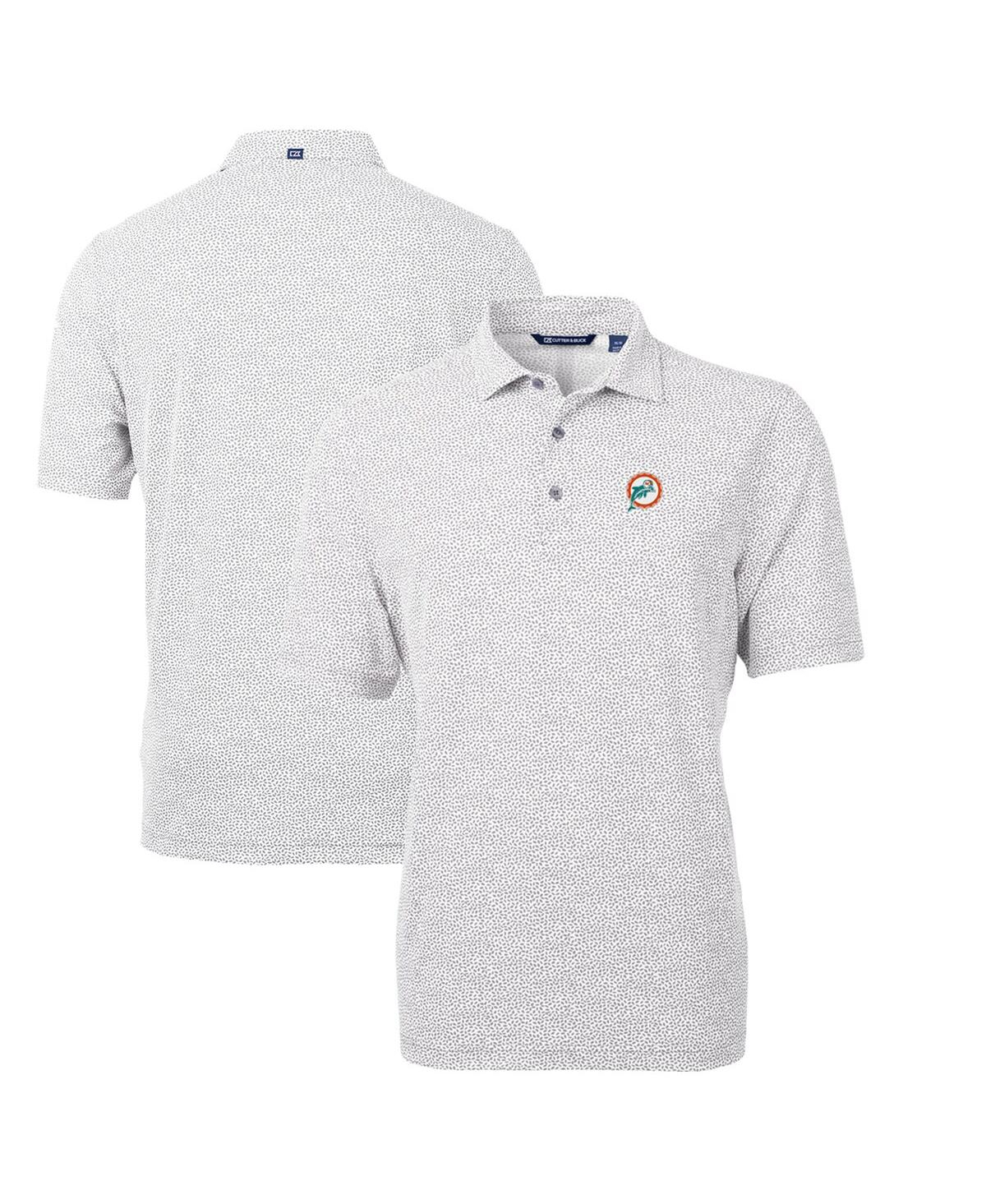 Cutter & Buck Men's Gray Miami Dolphins Throwback Logo Virtue Eco-pique Botanical Polo In Gray