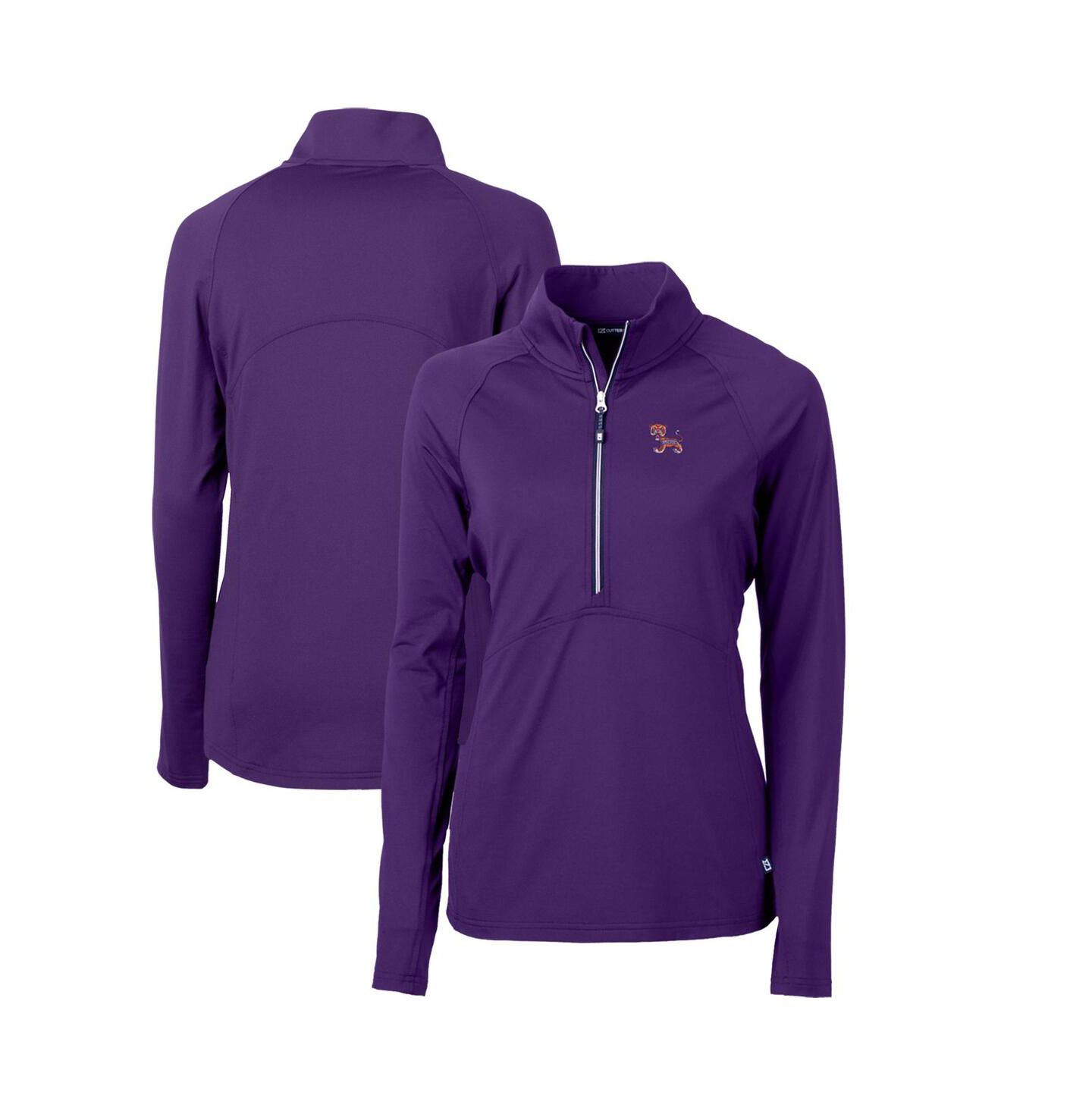 Женский свитер Cutter & Buck Purple Clemson Tigers Adapt Eco Knit Stretch Half-Zip Pullover Top — фото 1