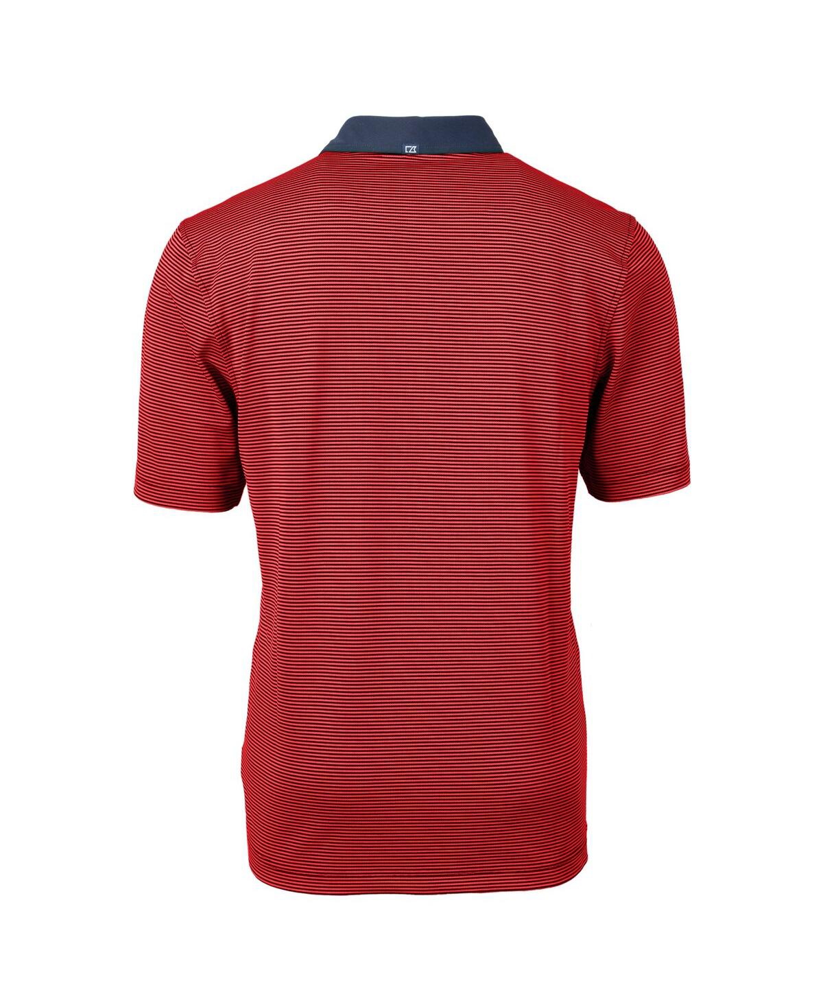 Cutter & Buck Men's Red Texas Rangers Americana Logo Virtue Eco Pique Stripe Polo In Red,navy